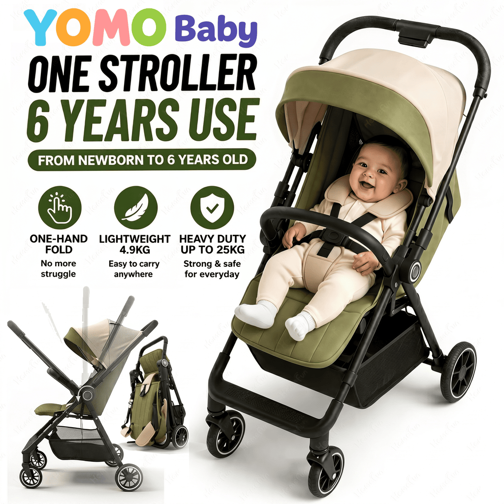 YOMO Baby Stroller Cabin Approved 1-Click Folding Stroller 2-Way Reversible Push Handle 0-6 Years Old Stroller for Kids