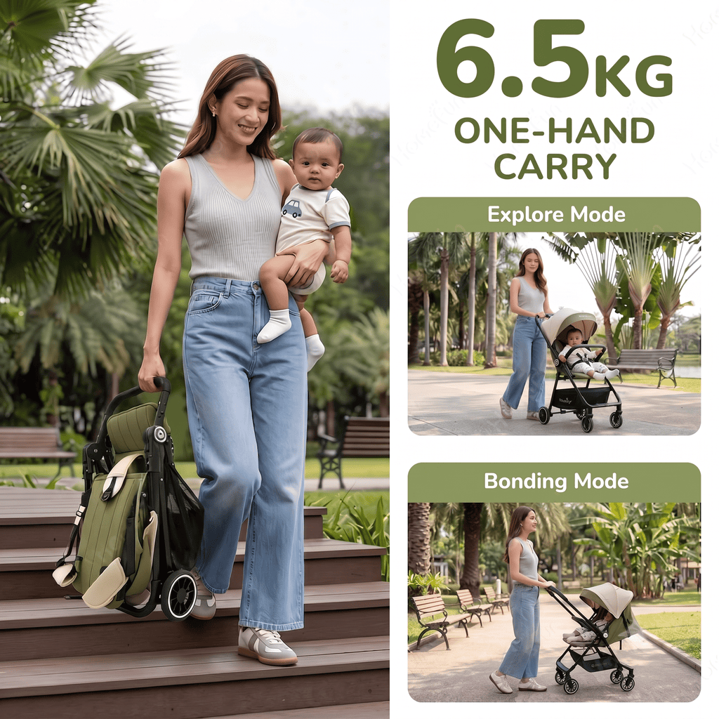 YOMO Baby Stroller Cabin Approved 1-Click Folding Stroller 2-Way Reversible Push Handle 0-6 Years Old Stroller for Kids