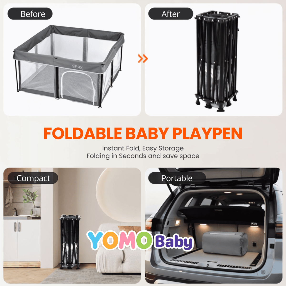 YOMO Baby Foldable Playpen for Baby and Kids 127 * 127 CM