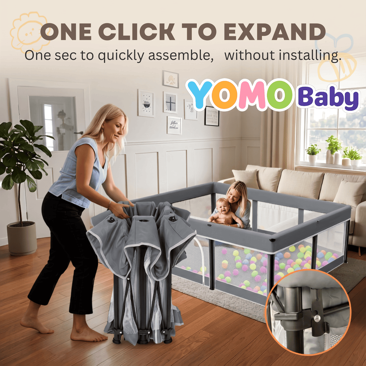 YOMO Baby Foldable Playpen for Baby and Kids 127 * 127 CM
