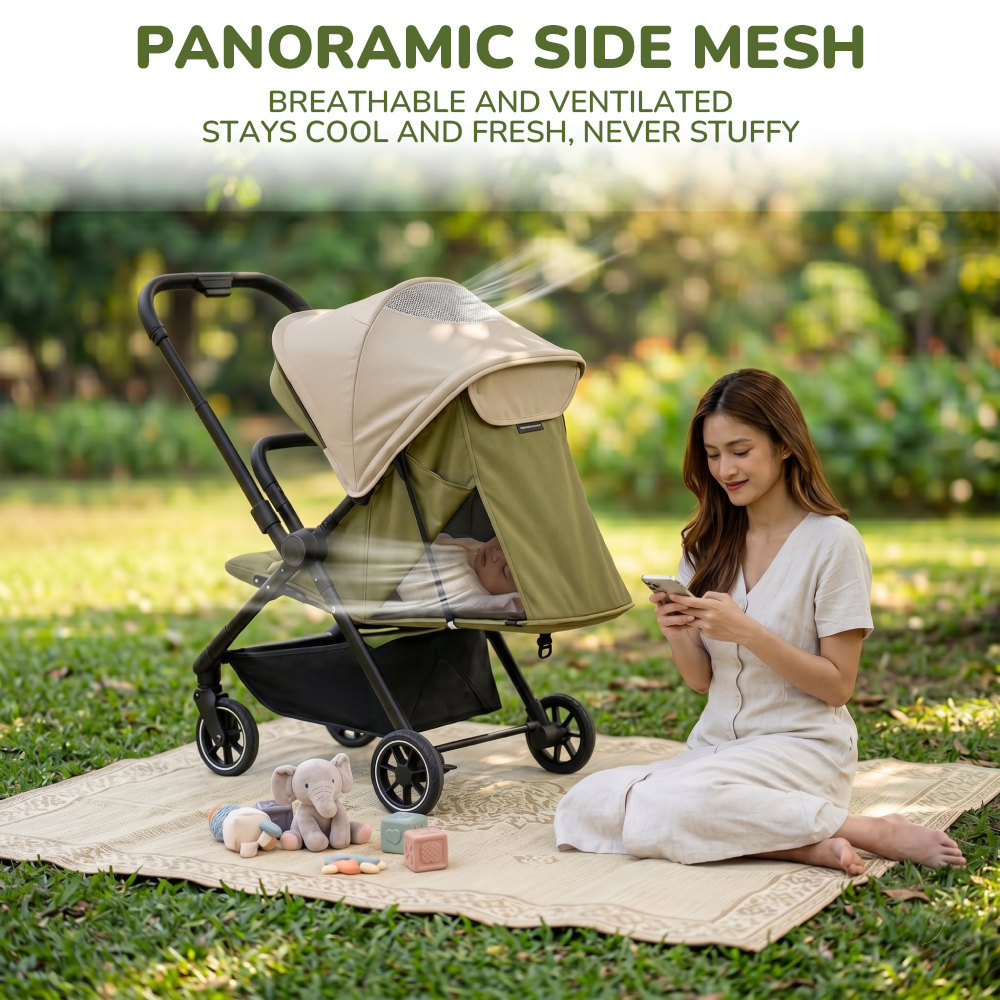 YOMO Baby Stroller Cabin Approved 1-Click Folding Stroller 2-Way Reversible Push Handle 0-6 Years Old Stroller for Kids