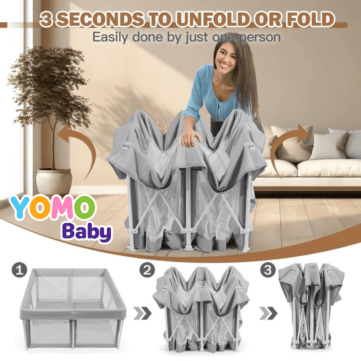 YOMO Baby Foldable Playpen for Baby and Kids 127 * 127 CM