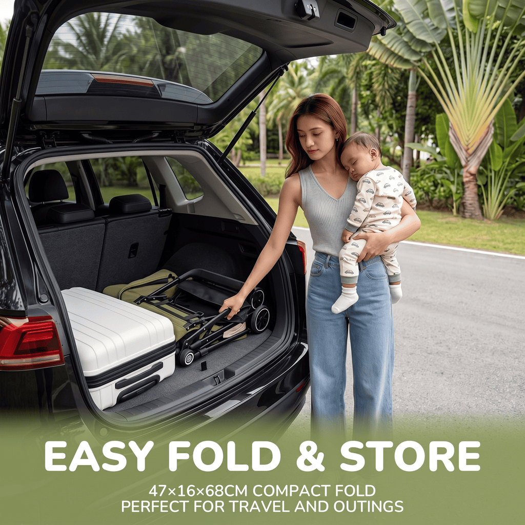 YOMO Baby Stroller Cabin Approved 1-Click Folding Stroller 2-Way Reversible Push Handle 0-6 Years Old Stroller for Kids