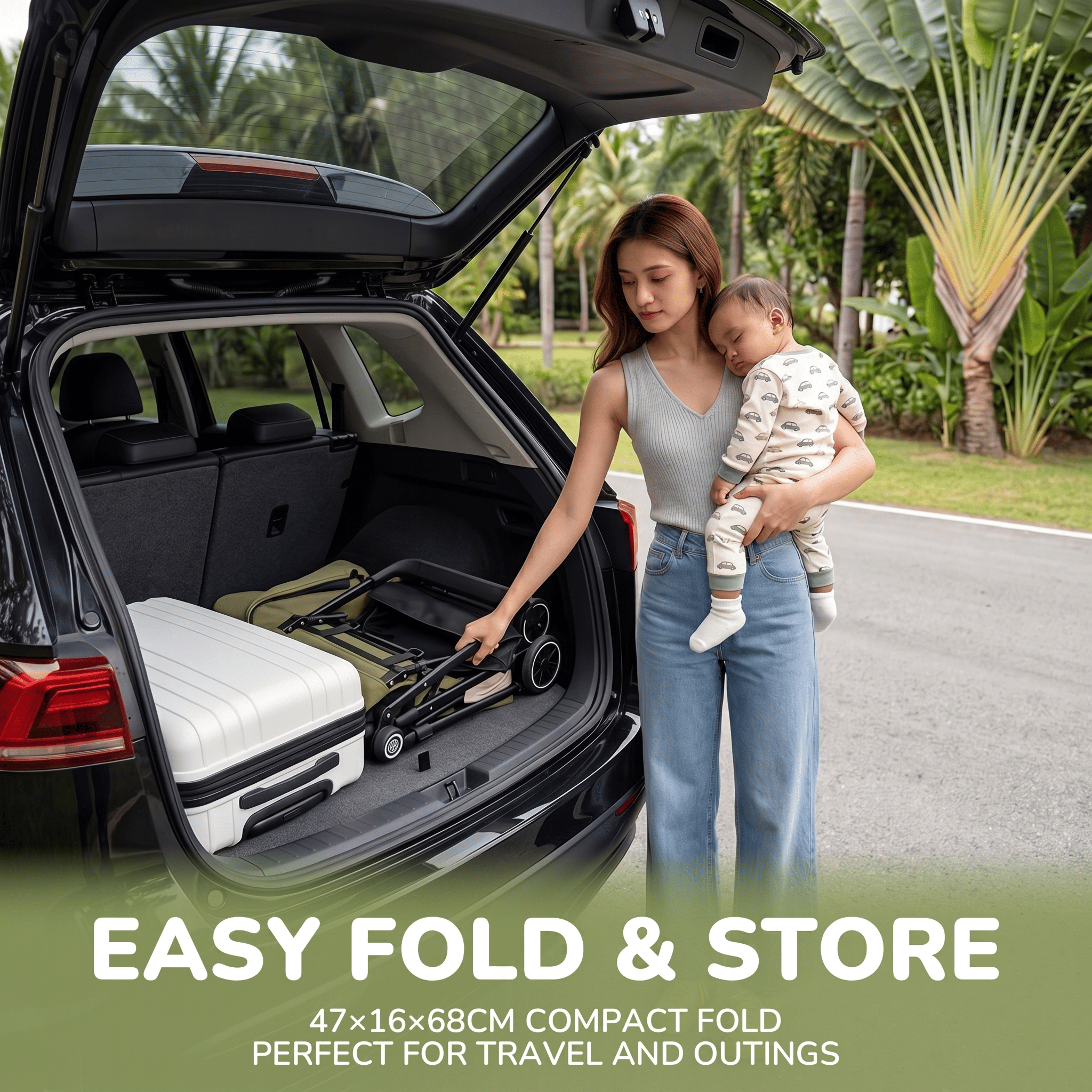 YOMO Baby Stroller Cabin Approved 1-Click Folding Stroller 2-Way Reversible Push Handle 0-6 Years Old Stroller for Kids