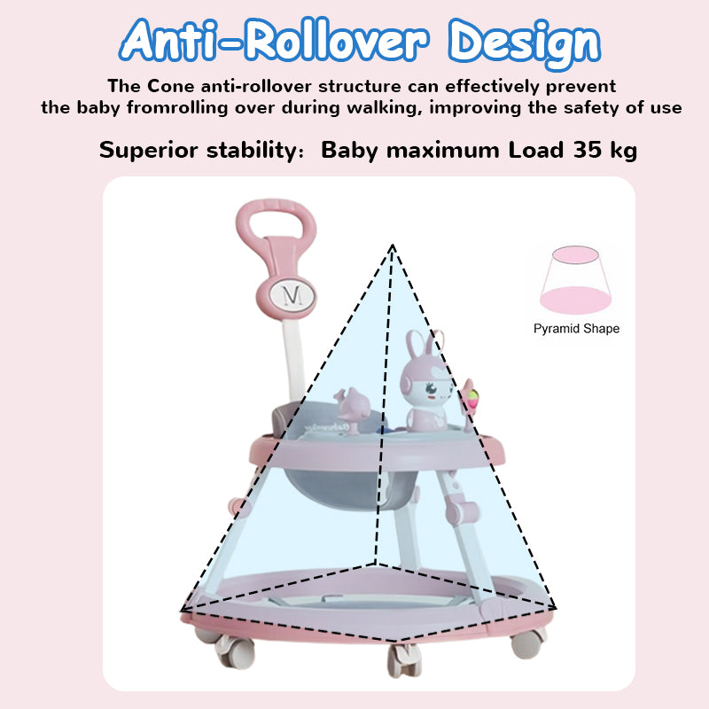 YOMO Baby Walker for Baby Foldable Walker Stroller with Music and Toy Adjustable Height Walker for Baby Boy & Girl