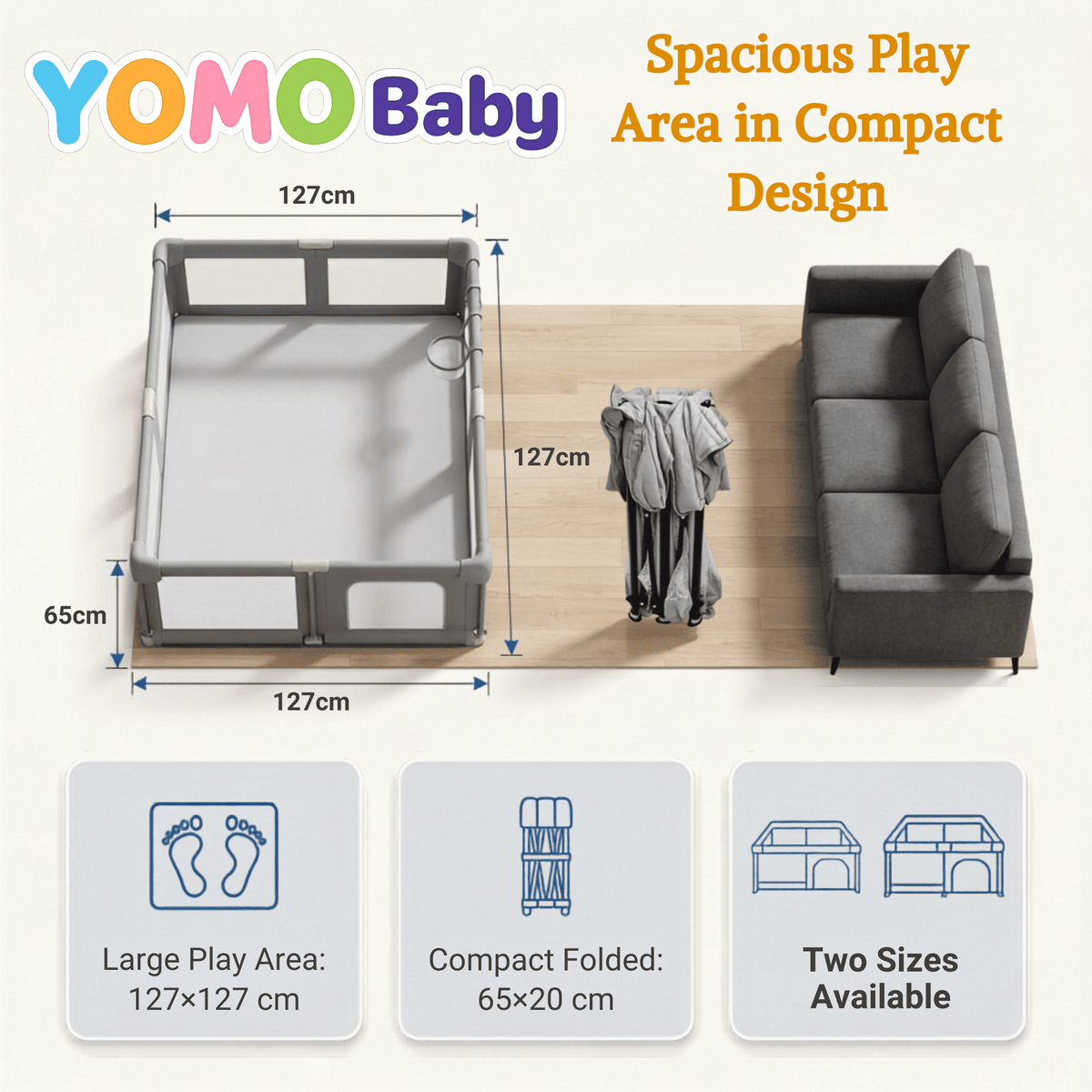 YOMO Baby Foldable Playpen for Baby and Kids 127 * 127 CM