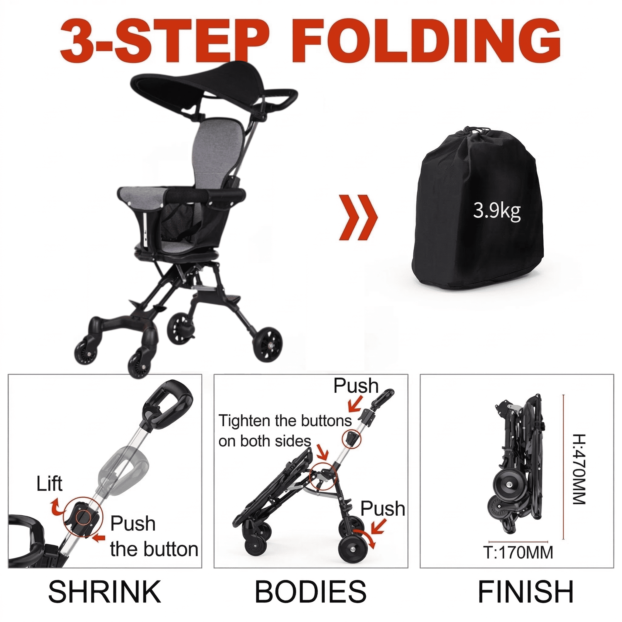 YOMO Baby Lightweight Foldable Stroller for Baby Two Way Stroller Hand Push Stroller Baby Carrier Cabin Approved