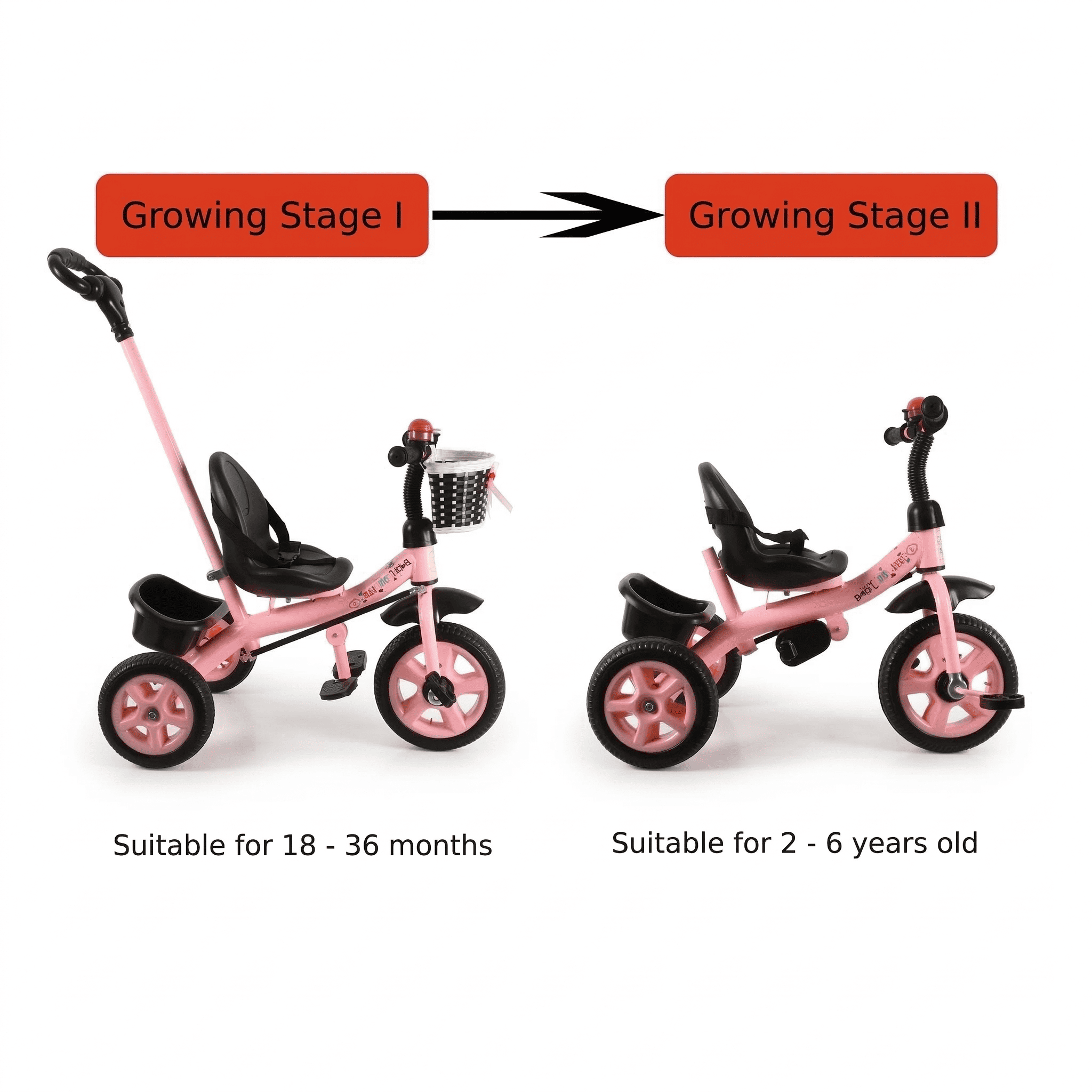 YOMO BABY 3 Wheels Trolley Bike for Baby Girl & Boy with Control Push Handle Stroller Bike