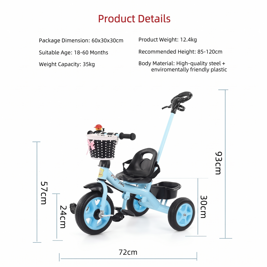 YOMO BABY 3 Wheels Trolley Bike for Baby Girl & Boy with Control Push Handle Stroller Bike