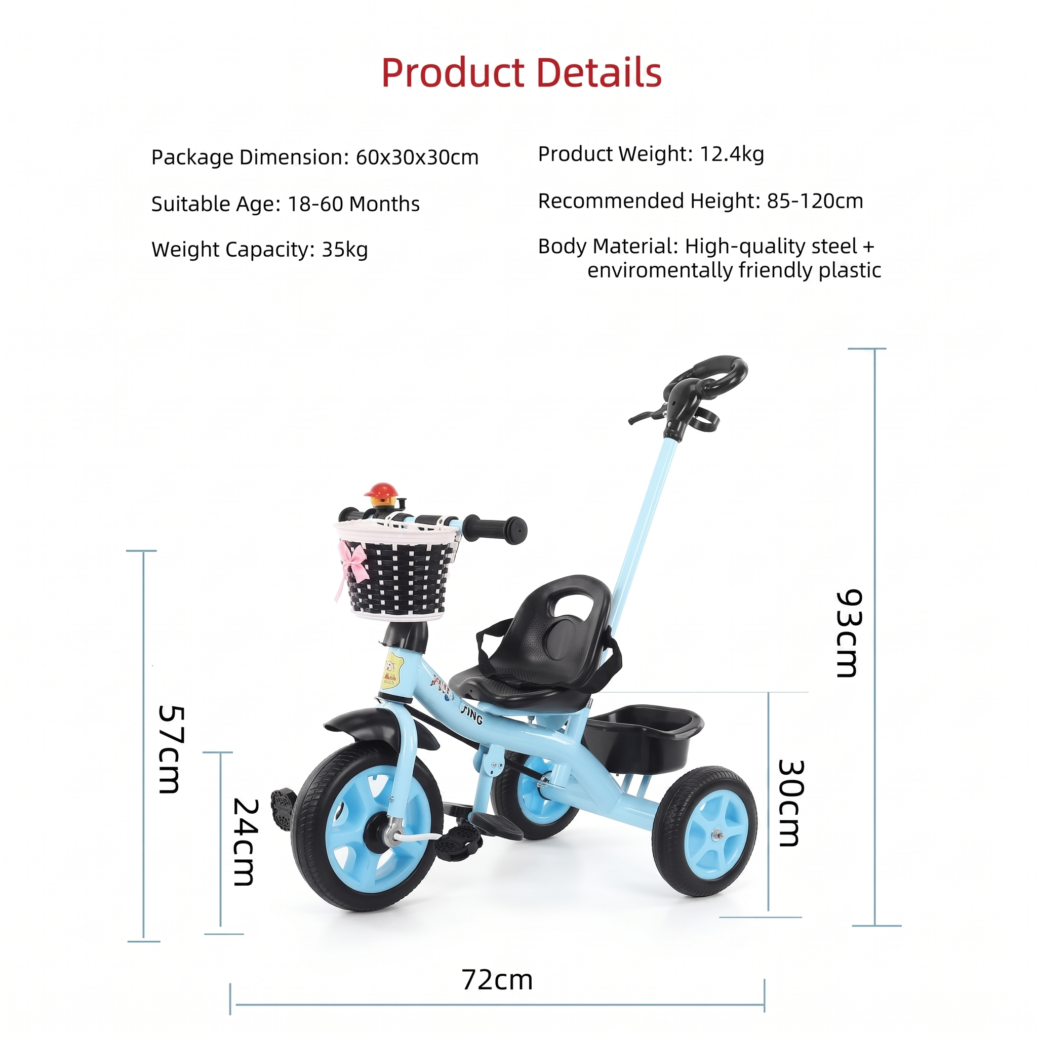 YOMO BABY 3 Wheels Trolley Bike for Baby Girl & Boy with Control Push Handle Stroller Bike