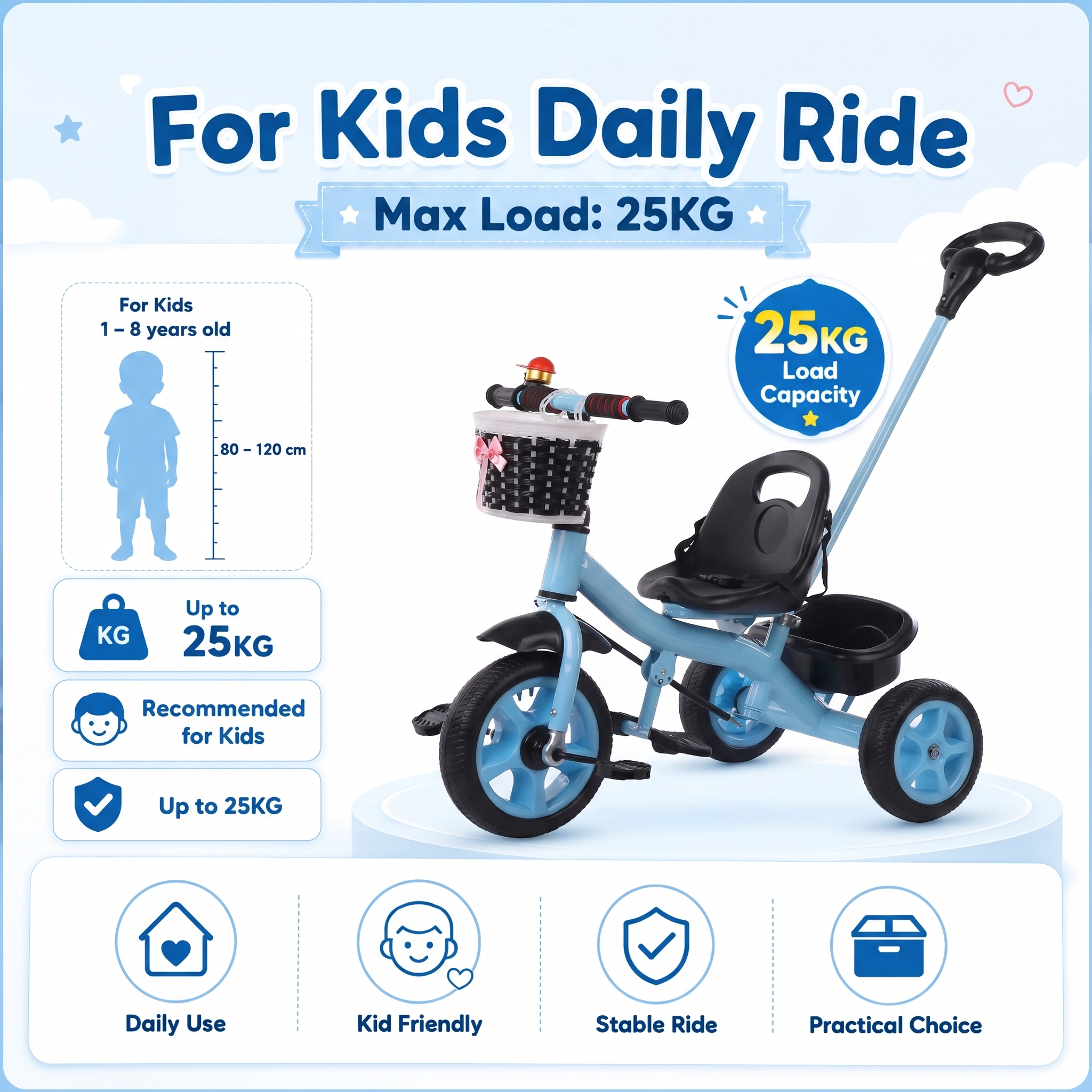 YOMO BABY 3 Wheels Trolley Bike for Baby Girl & Boy with Control Push Handle Stroller Bike