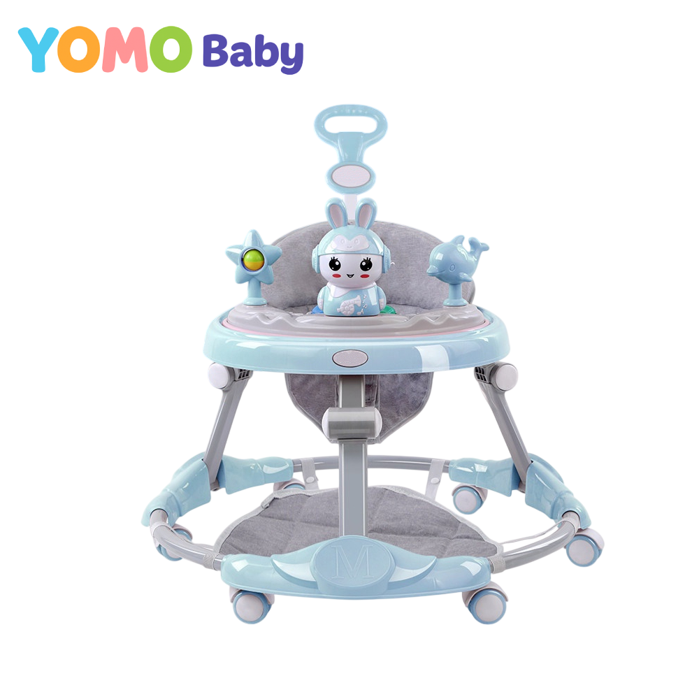 YOMO Baby Walker for Baby Foldable Walker Stroller with Music and Toy Adjustable Height Walker for Baby Boy & Girl