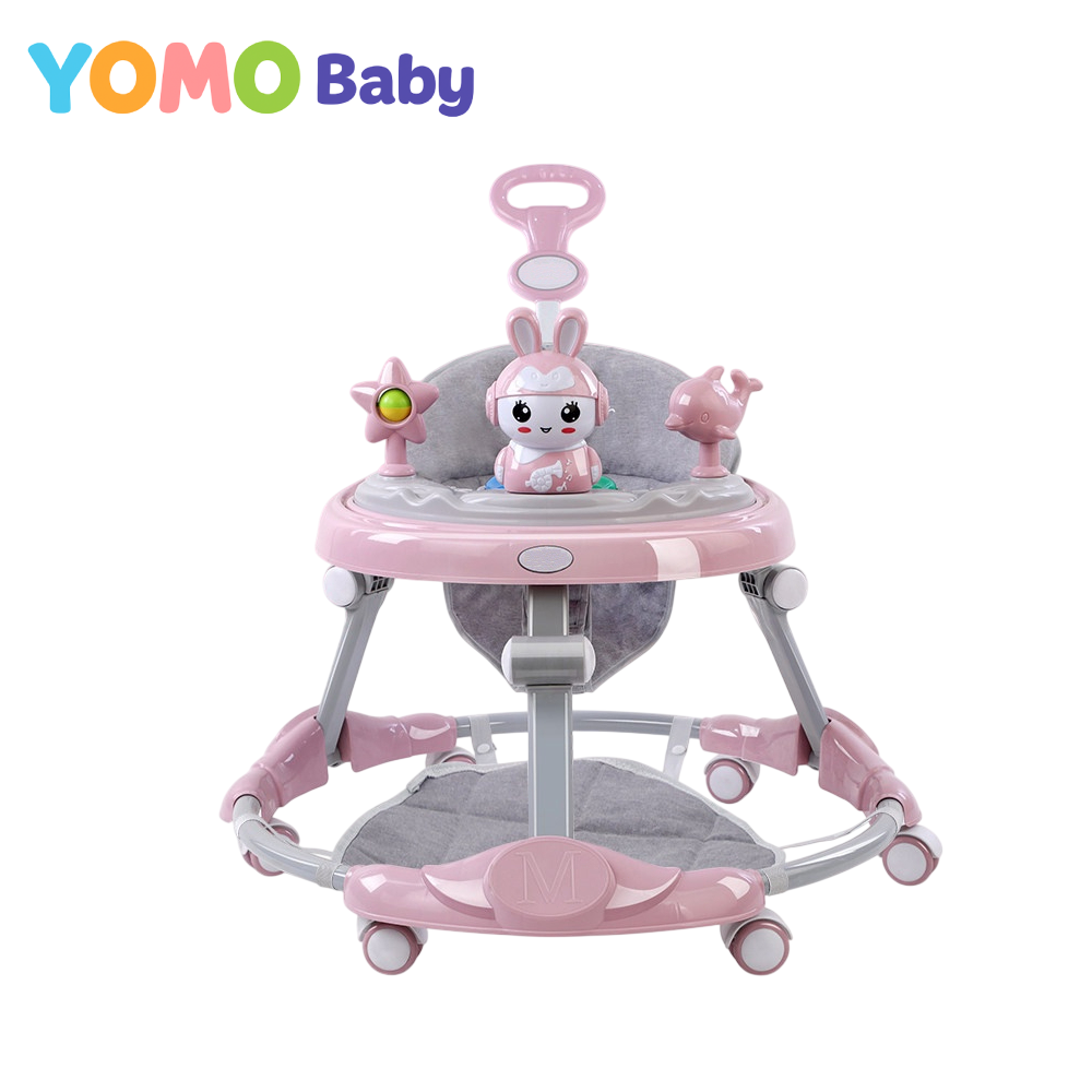 YOMO Baby Walker for Baby Foldable Walker Stroller with Music and Toy Adjustable Height Walker for Baby Boy & Girl