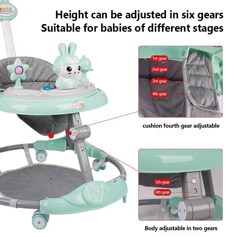 YOMO Baby Walker for Baby Foldable Walker Stroller with Music and Toy Adjustable Height Walker for Baby Boy & Girl