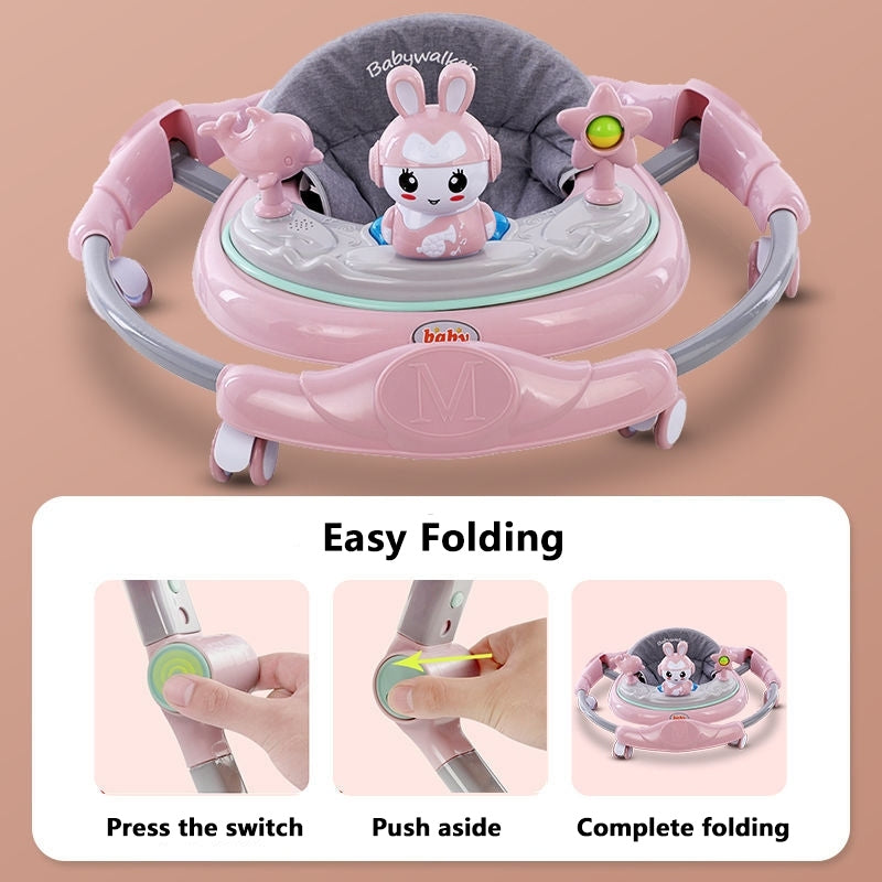 YOMO Baby Walker for Baby Foldable Walker Stroller with Music and Toy Adjustable Height Walker for Baby Boy & Girl