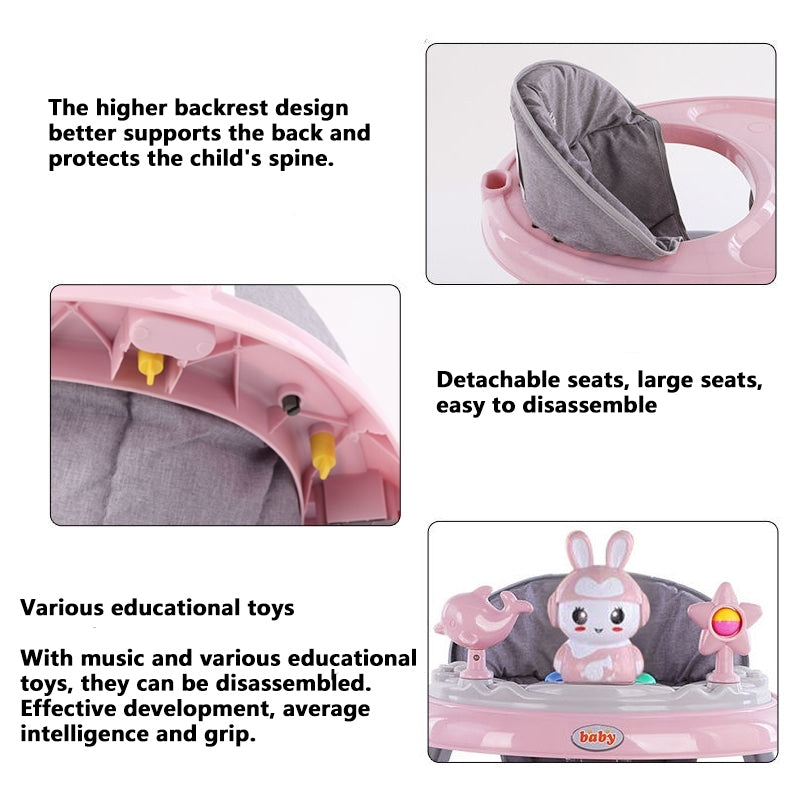 YOMO Baby Walker for Baby Foldable Walker Stroller with Music and Toy Adjustable Height Walker for Baby Boy & Girl